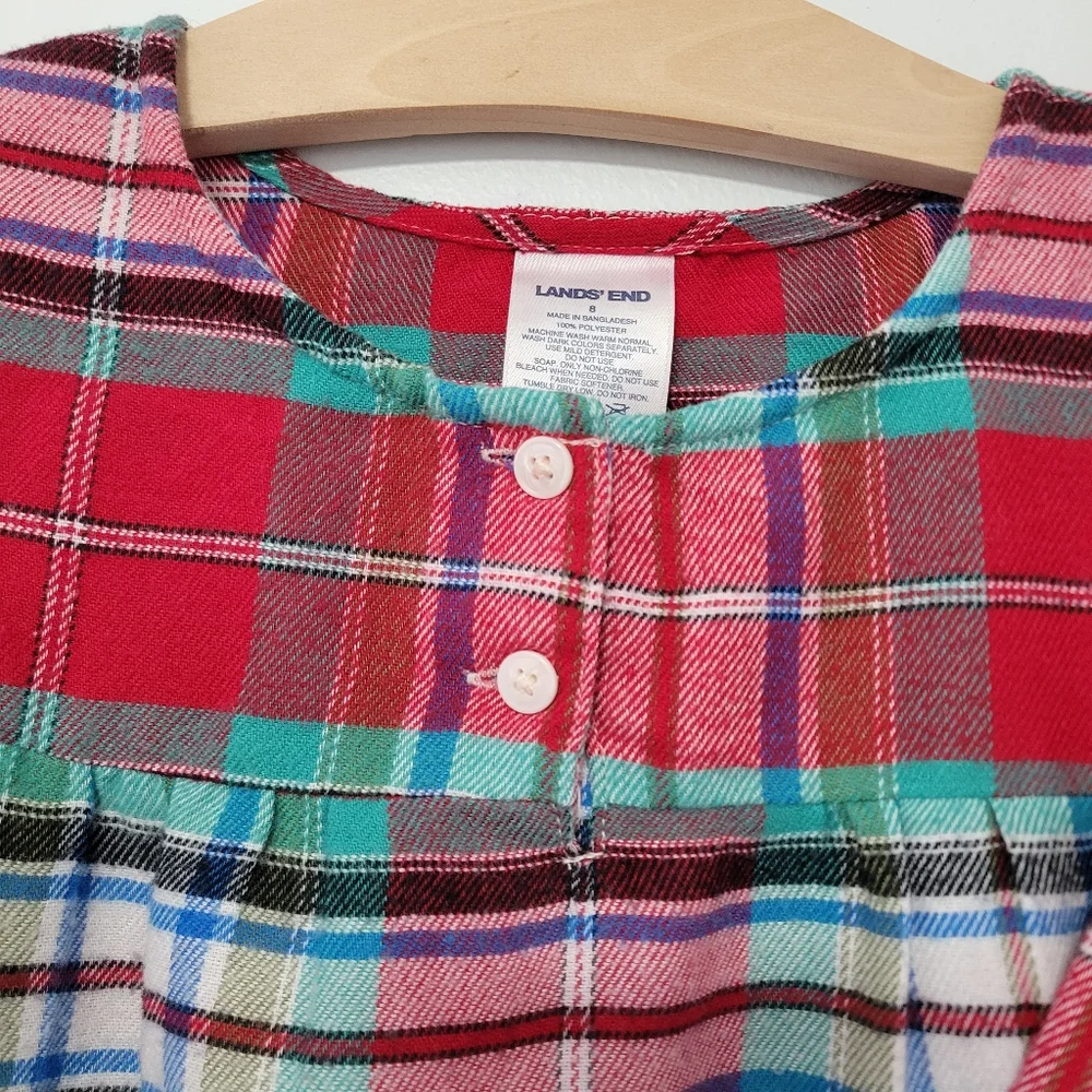 Lot of 2 Lands‎ End Girls Plaid Flannel Nightgowns Size 8 Christmas Festive